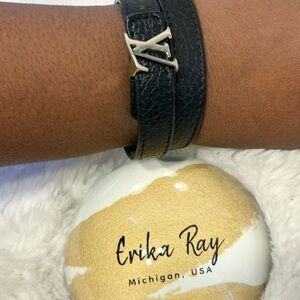 Louis‎ Vuitton Black Leather Slim Bracelet